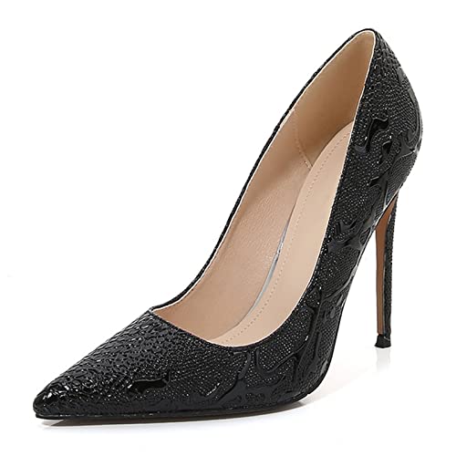 Damen-Pumps, Spitze, Schlangenmuster, Slip-on-High-Heels, Flache, geprägte Stilettos, einfarbig, professionelle Schuhe, Sandalen mit Absatz, geeignet für zeremonielle Bankett-Modelle, Laufsteg von Generic