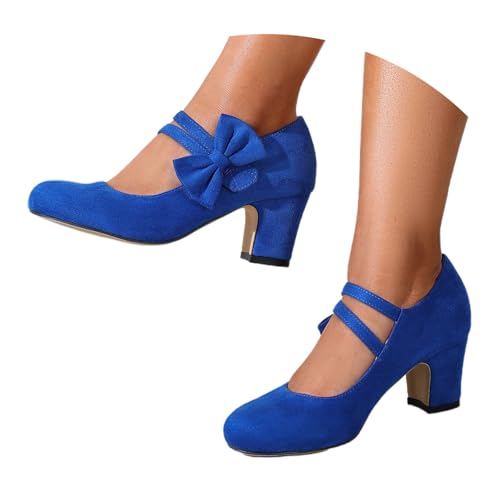 Damen Pumps Klassische Runde Zehenpartie Mit Hohem Absatz Elegante Abendschuhe Für Oktoberfest Hochzeit Wintermode Bequeme Party Schuhe Mit Blumenmuster Lässige Mode Trachtenschuhe (A01-Blue, 43) von Generic
