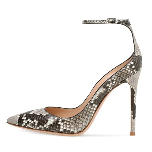 Damen Pumps aus PU mit Schlangenmuster und Knöchelriemen, High Heels mit spitzer Zehenpartie, 4,7 Zoll Stiletto-Absätze für Brautpartys und Kleider,Grau,37 EU Damen Pumps aus PU mit Schlangenmuster und Knöchelriemen, High Heels mit spitzer Zehenpartie, 4,7 Zoll Stiletto-Absätze für Brautpartys und Kleider,Grau,37 EU von Generic