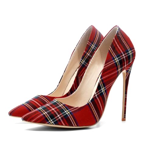 Damen Pumps mit Geschlossener Spitze High Heels Modisch Spitze Zehenpartie Kariert Stiletto-Absätze Klassisch Bequem Zum Hineinschlüpfen Abendschuhe für Brautbankett,Rot,38 EU Damen Pumps mit Geschlossener Spitze High Heels Modisch Spitze Zehenpartie Kariert Stiletto-Absätze Klassisch Bequem Zum Hineinschlüpfen Abendschuhe für Brautbankett,Rot,38 EU von Generic