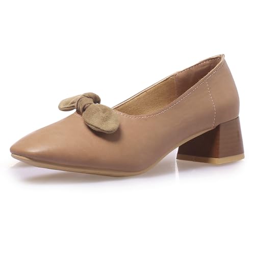 Damen-Pumps mit Quadratspitze - Dekorativer Schleifenakzent, 4.5cm Blockabsatz in Holzoptik, mehrere Farben, erweiterte Größen 34-52,Dusky pink,49 EU von Generic
