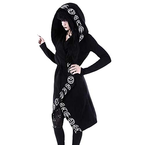 Damen Punk Cardigan Moon Print Langarm Kapuzen Cardigan Jacke Damen Moon Gothic Witchcraft Hooded Cardigan Occult Langarm Punk Hoodie Jacke Mid Long Sweatshirt von Generic
