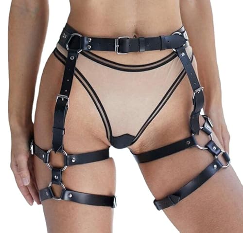 Damen Punk Leder Körperkette Sexy Einstellbare Taillenkette Schwarz Bein Strumpfband Gürtel Gothic Schelling Kette Körperzubehör für Frauen von Generic