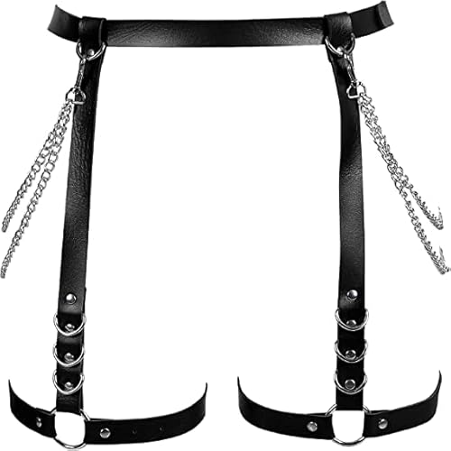 Damen Punk Leder Körperkette Sexy Einstellbare Taillenkette Schwarz Bein Strumpfband Gürtel Gothic Schelling Kette Körperzubehör für Frauen von Generic