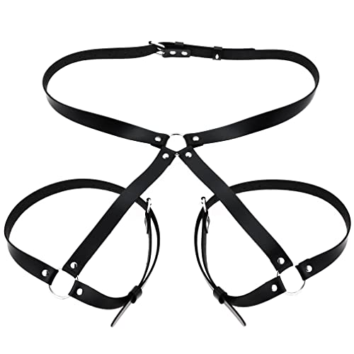 Damen Punk Leder Körperkette Sexy Einstellbare Taillenkette Schwarz Bein Strumpfband Gürtel Gothic Schelling Kette Körperzubehör für Frauen von Generic