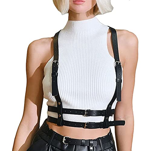 Damen Punk Taillengürtel PU Leder Harness Gürtel Schwarz Gothic Weste Gürtel Verstellbare Körperkette für Frauen Mädchen Cosplay Party Rave Outfit Halloween Kostüm von Generic