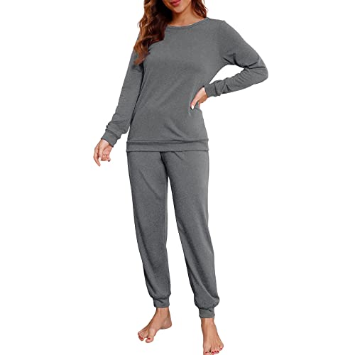 Damen-Pyjama-Set, langärmelig, Nachtwäsche, weiche Sets mit Taschen, Pyjama für Damen, grau, 42 von Generic