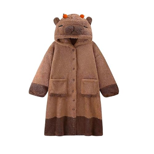 Damen Pyjama Set Unisex Capybara Costume Warm Flannel Capybara Cute Animal Pajamas for Christmas Schlafanzug Große Größen Damen Frauen Nachthemd (Brown, XXL) von Generic