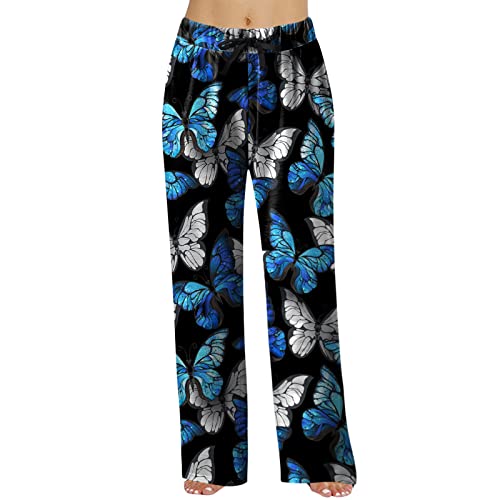 Damen Pyjamahose Karierte Schlafanzughose Lang Freizeithose mit Taschen und Kordelzug Sporthose Gerade Haushose 2024 Frühling Nachtwäsche von Generic
