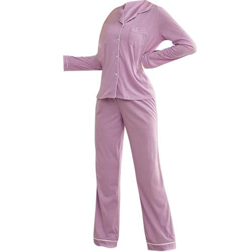 Damen-Pyjamas, Flanell-Robe, Lockere Heimkleidung Langarm Hausanzug Kuschelig Weich Schlafanzüge Nachtwäsche Warme Flauschige Nachtwäsche für Frauen Gemütliche Schlafanzüge für Damen Loungewear S von Generic