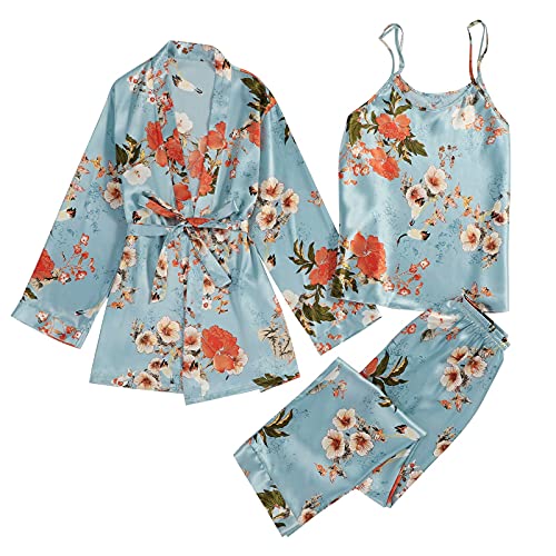 Damen Pyjamas Schlafanzug Aus Satin Sexy V Ausschnitt Kurz Kimono Robe Nachthemd Frauen Sommer Cardigan Nachtwäsche Kimono Damen Morgenmantel von Generic