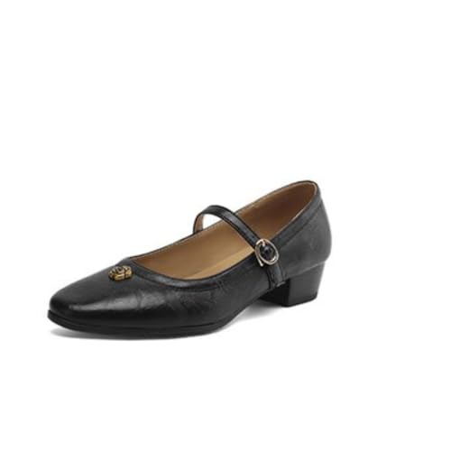 Damen Quadratisch Geschlossene Zehenpartie Ballerinas Mit Blumen Niedrig Chunky Blockabsätze Elegant Knöchelriemen Party Büroschuhe,Schwarz,42 EU von Generic