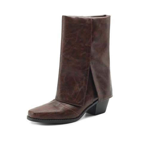Damen Quadratische Zehe PU-Leder Westernstiefel Zum Reinschlüpfen Stiefel Mit Mittlerer Wadenhöhe Blockabsatz Cowboy-Booties,Braun,35.5 EU Damen Quadratische Zehe PU-Leder Westernstiefel Zum Reinschlüpfen Stiefel Mit Mittlerer Wadenhöhe Blockabsatz Cowboy-Booties,Braun,35.5 EU von Generic