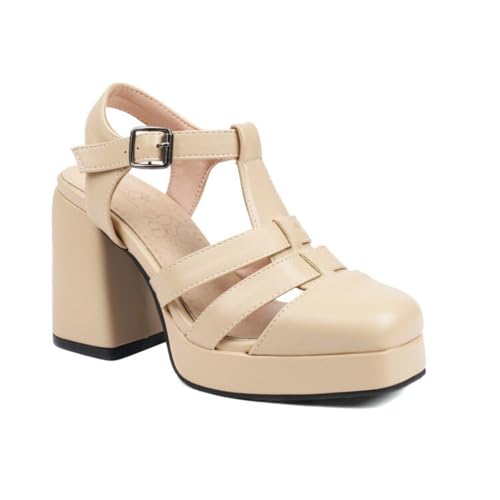 Damen Quadratische Zehen PU-Leder Sommer Sandalen Hoher Stämmiger Absatz Plateaukleid Pumps Knöchelriemen Römische Sandalen Mit Schnalle,Apricot,40 EU Damen Quadratische Zehen PU-Leder Sommer Sandalen Hoher Stämmiger Absatz Plateaukleid Pumps Knöchelriemen Römische Sandalen Mit Schnalle,Apricot,40 EU von Generic