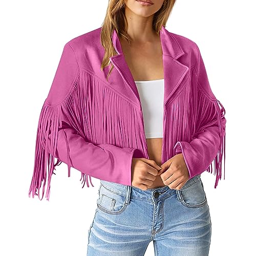Damen Quaste Jacke Langarm Slim Lederjacke mit Fransen, Classic Mantel Frauen Winter Fransenjacke Wildlederoptik Freizeit Übergangsjacke Motorradjacke Kurz Jacket Outwear Elegant Damen Quaste Jacke Langarm Slim Lederjacke mit Fransen, Classic Mantel Frauen Winter Fransenjacke Wildlederoptik Freizeit Übergangsjacke Motorradjacke Kurz Jacket Outwear Elegant von Generic