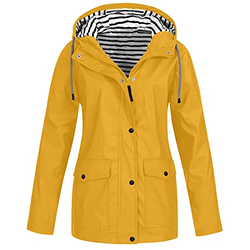 Damen Regenjacke Leicht Jacke Windbreaker mit Kapuze Outdoorjacke Winddicht Damen Regenjacke Wasserdicht Regenparka Winddicht Atmungsaktiv Regenmantel Outdoor Sportjacke Mantel (Gelb, XXL) von Generic