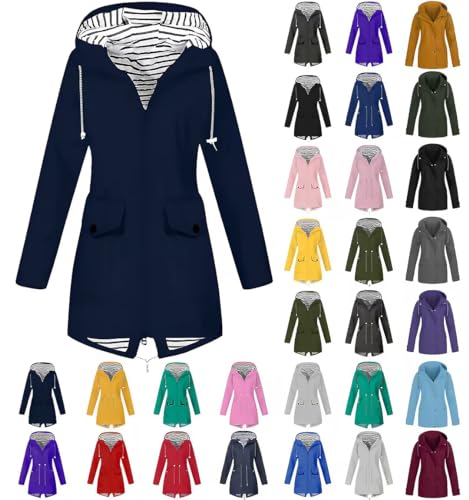 Generic Damen Regenjacke 'Oh! Nass'is!' II mit Innenfutter - Regenmantel Outdoorjacke Regenparka wasserdicht modisch tailliert Happy New Year 2024 von Generic