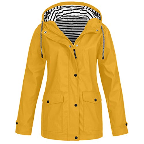 Damen Regenjacke Wasserdicht Atmungsaktiv Leicht Lang Regenmantel mit Kapuze Frauen Leichte Wasserdicht Regenparka Outdoorjacke Übergangsjacken (B1 Gelb, XXL) von Generic