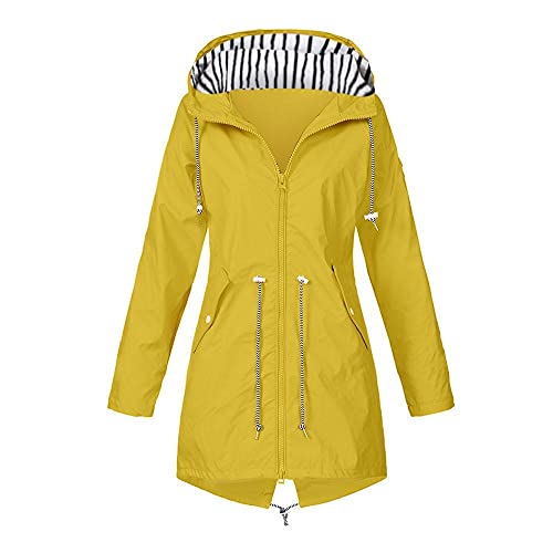 Damen Regenjacke Wasserdicht Atmungsaktiv Leicht Lang Regenmantel mit Kapuze Frauen Leichte Wasserdicht Regenparka Outdoorjacke Übergangsjacken von Generic