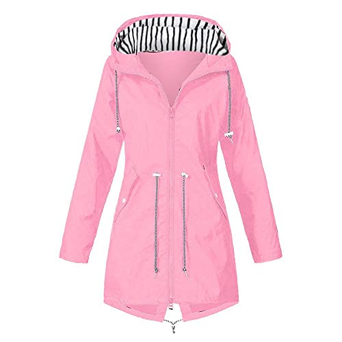 Damen Regenjacke Wasserdicht Atmungsaktiv Leicht Lang Regenmantel mit Kapuze Frauen Leichte Wasserdicht Regenparka Outdoorjacke Übergangsjacken von Generic