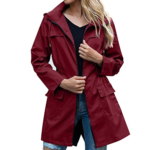 Damen Regenjacke Wasserdicht Atmungsaktiv Leicht Lang Regenmantel mit Kapuze Frauen Leichte Wasserdicht Regenparka Outdoorjacke Übergangsjacken von Generic