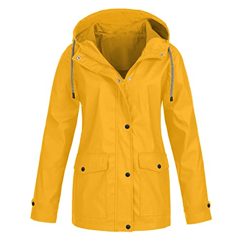 Damen Regenjacke Wasserdicht Atmungsaktiv Regenmantel Damen Winddicht Regenbekleidung für Damen mit Reißverschluss Einreihig Regenjacke Zusammenfaltbar Damen mit Taschen Regenmantel Zum Wandern von Generic