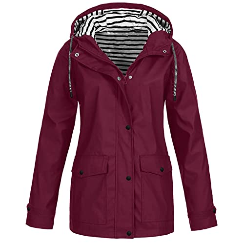 Damen Regenjacke Wasserdicht Atmungsaktiv Regenmantel Damen Winddicht Regenbekleidung für Damen mit Reißverschluss Einreihig Regenjacke Zusammenfaltbar Damen mit Taschen Regenmantel Zum Wandern von Generic