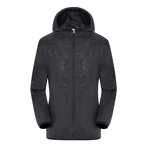 Damen-Regenjacke Wasserdicht Atmungsaktiv Sonnenschutzkleidung Große Größen Regenmantel Leicht Jacke Windbreaker Mit Kapuze Softshelljacke Fahrradjacke Funktionsjacke Outdoorjacke (a-Black, S) von Generic