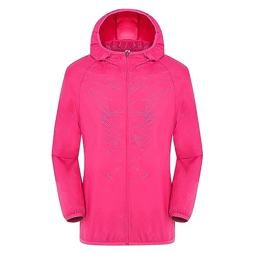 Damen-Regenjacke Wasserdicht Atmungsaktiv Sonnenschutzkleidung Große Größen Regenmantel Leicht Jacke Windbreaker Mit Kapuze Softshelljacke Fahrradjacke Funktionsjacke Outdoorjacke (a-Hot Pink, XXL) von Generic