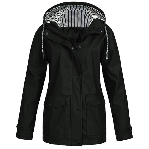 Damen Regenjacke Windbreaker Wasserdicht Kapuze Übergangsjacke mit Atmungsaktiv Futter für Frühling Sommer und Herbst Mountainbike Jackets Übergangsjacke Outdoor Fleecejacke Schwarz 3xl 4xl 5xl Blau von Generic