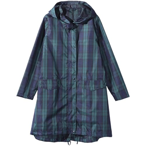 Damen-Regenmantel, kariert, lang, wasserdicht, Regenjacke, Mantel, Wandern, Windbreaker, Reisen, Outdoor-Wind- und Regenponcho (Farbe: A-01, Größe: M) von Generic