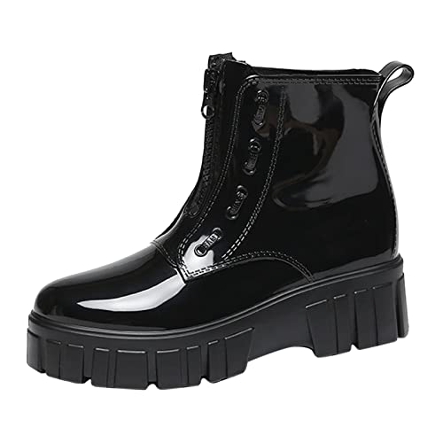 Damen Regenstiefel Wasserschuhe Outdoor Schneestiefel Frauen mit Fleecefutter rutschfest Stilvoll Punk Design (Black, 37) von Generic