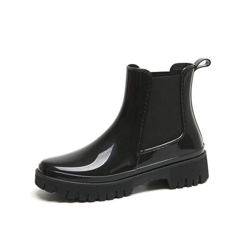 Damen Regenstiefel wasserdichte Gummistiefel für Frauen mit Rutschfester Sohle Bequeme Regenboots für nasses Wetter (Black, 38) von Generic
