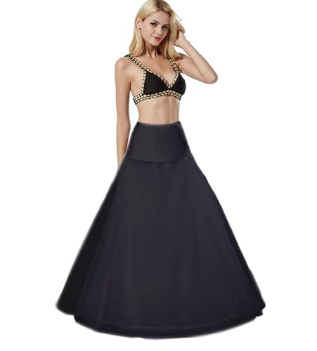 Damen Reifrock Brautkleid Lang A-Linie Petticoat, 1 Ringe 2 Schicht Hochzeitskleider Unterrock mit Spitze, Rockabilly Barock Kleid Unterröcke Krinoline fur Hochzeit Karneval Halloween(Schwarz,44) von Generic