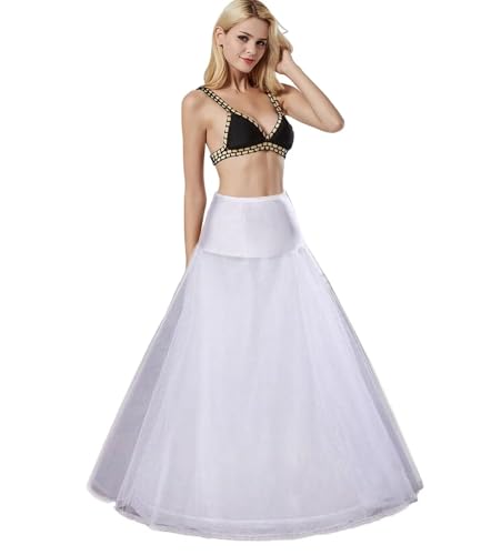 Damen Reifrock Brautkleid Lang A-Linie Petticoat, 1 Ringe 2 Schicht Hochzeitskleider Unterrock mit Spitze, Rockabilly Barock Kleid Unterröcke Krinoline fur Hochzeit Karneval Halloween(Weiß,36) von Generic