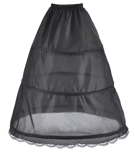 Damen Reifrock Petticoat Lang 3 Ring Krinoline Brautkleid Unterröcke Petticoat mit Spitze Brautkleid Hochzeitskleid Krinoline Unterrock Kleider Underskirt für Hochzeit Party Ball Prom(Schwarz,34) von Generic