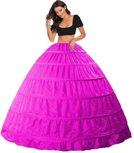 Damen Reifrock Petticoat Lang 6 Ring Krinoline Brautkleid Unterröcke Petticoat Hochzeitskleid 6 Hoops Krinoline Unterrock A-Linie Underskirt Rock Kleider für Hochzeit Partei Ball Prom(Rosa,46) von Generic