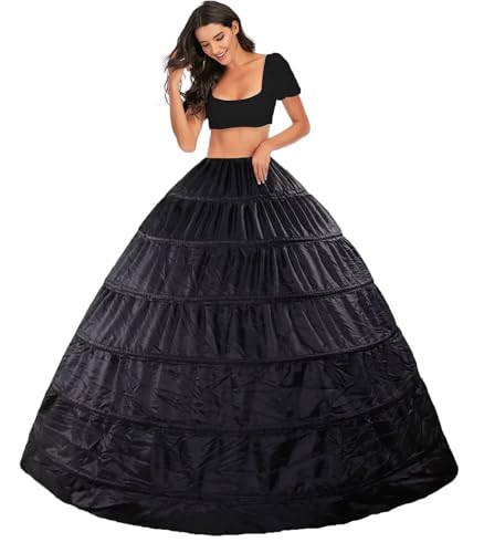 Damen Reifrock Petticoat Lang 6 Ring Krinoline Brautkleid Unterröcke Petticoat Hochzeitskleid 6 Hoops Krinoline Unterrock A-Linie Underskirt Rock Kleider für Hochzeit Partei Ball Prom(Schwarz,48) von Generic