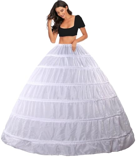 Damen Reifrock Petticoat Lang 6 Ring Krinoline Brautkleid Unterröcke Petticoat Hochzeitskleid 6 Hoops Krinoline Unterrock A-Linie Underskirt Rock Kleider für Hochzeit Partei Ball Prom(Weiß,40) von Generic