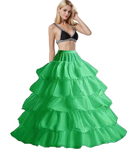 Damen Reifrock Petticoat Unterrock Krinoline Lang 4 Ring 5 Flouncing für Hochzeit Party, Rockabilly Barock Kleid 4 Reifen 5 Volant Unterröcke Krinoline für Karneval, Fancy - 9 Farben(Grün,44) von Generic