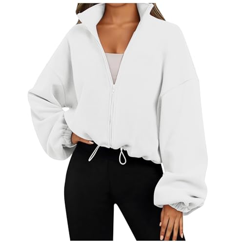 Damen Reißverschluss Sweatshirt Langarm Fleece Schüttelvlies Pulli Outwear Jacken Winter Sweatjacke mit Kordelzug von Generic