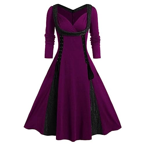 Damen Renaissance Kleid Lang Große Größen Dirndl Mittelalter Kleid Kleidung Vintage Party Festlich Festival Outfit Gothic Kleid Halloween Kostüm Prinzessin Ballkleid von Generic