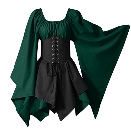 Damen Renaissance Mittelalter Kostüme Kleid Trompetenärmel Retro Gothic Kleid Damenbekleidung Viktorianisches Kleid Mittelalterliches Damenkleid Halloween KostüM von Generic