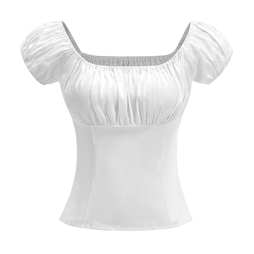 Damen Renaissance Trachtenbluse Viktorianische Rüschenbluse Schulterfrei Gesmokte Mittelalter Shirt Bierbekleidung Bluse für Frauen von Generic