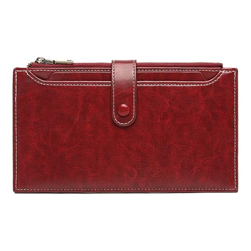 Damen Retro Geldbörse Geldbörse mit Kreditkartenhalter | Retro PU Leder Kartenhalter RFID Geldbörse,Reisen Business Geldbörse mit Doppelreißverschluss zur Aufbewahrung mehrerer Karten, Weinrot von Generic