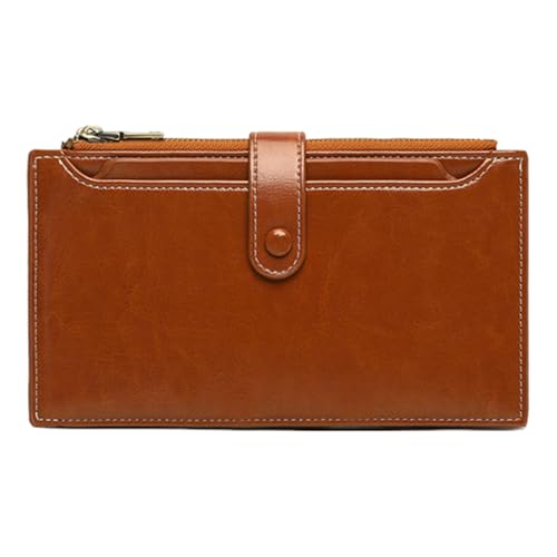 Damen Retro Geldbörse Geldbörse mit Kreditkartenhalter | Retro PU Leder Kartenhalter RFID Geldbörse,Reisen Business Geldbörse mit Doppelreißverschluss zur Aufbewahrung mehrerer Karten, -braun von Generic