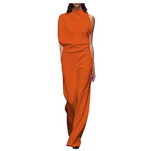 Damen Retro Latzhose Lässig Insgesamt Baggy Sommerhose Taschen Lange Playsuit Hose Jumpsuits Trousers Overalls,Lange Hose Damen Bikini High Waist Hose Jumpsuit Warm Sommer Hausanzug (S,Orange) von Generic