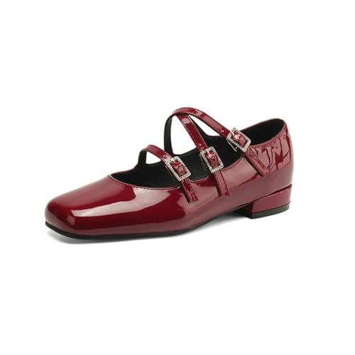Damen Retro Mary Jane Schuhe Mit Eckiger Spitze Aus Lackleder Niedrige Blockabsätze Mit Schnallenriemen Slipper Büroschuhe,Rot,38 EU Damen Retro Mary Jane Schuhe Mit Eckiger Spitze Aus Lackleder Niedrige Blockabsätze Mit Schnallenriemen Slipper Büroschuhe,Rot,38 EU von Generic
