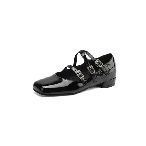 Damen Retro Mary Jane Schuhe Mit Eckiger Spitze Aus Lackleder Niedrige Blockabsätze Mit Schnallenriemen Slipper Büroschuhe,Schwarz,38.5 EU Damen Retro Mary Jane Schuhe Mit Eckiger Spitze Aus Lackleder Niedrige Blockabsätze Mit Schnallenriemen Slipper Büroschuhe,Schwarz,38.5 EU von Generic