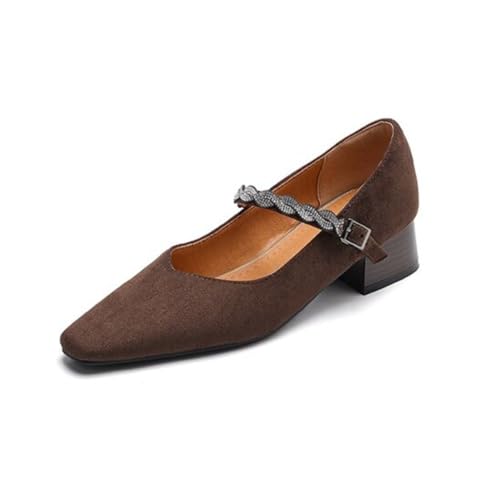 Damen Retro Mary Jane Schuhe Mit Eckiger Spitze Wildlederoberteil Niedrige Blockabsätze Mit Schnallenriemen Slipper Büro Arbeitsschuhe,Braun,34 EU Damen Retro Mary Jane Schuhe Mit Eckiger Spitze Wildlederoberteil Niedrige Blockabsätze Mit Schnallenriemen Slipper Büro Arbeitsschuhe,Braun,34 EU von Generic